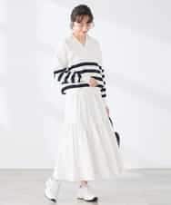 K3FDD07059 a.v.v Elmi(アー・ヴェ・ヴェ) 【低身長サイズ】ヘンリーネックボーダーニット アイボリー