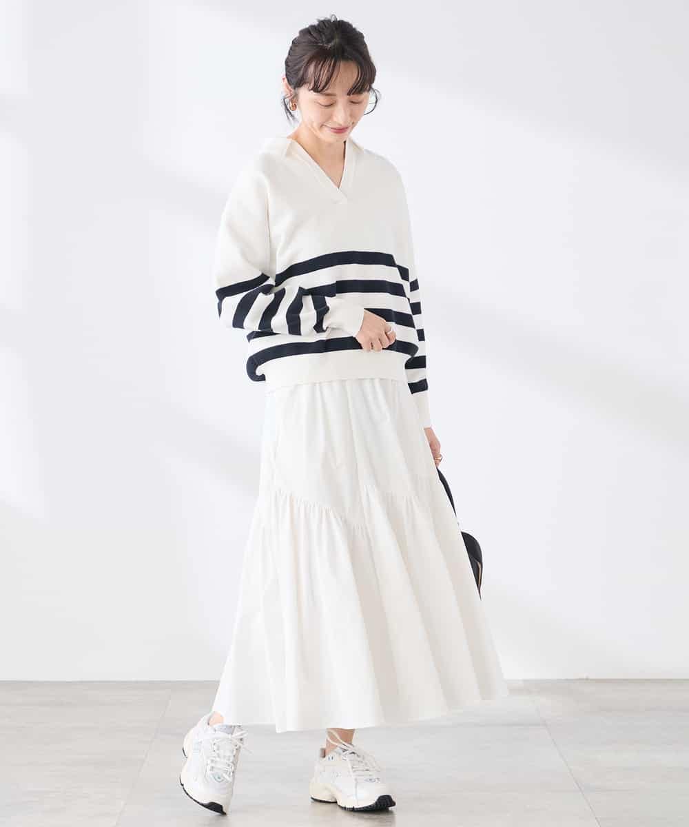 K3FDD07059 a.v.v Elmi(アー・ヴェ・ヴェ) 【低身長サイズ】ヘンリーネックボーダーニット アイボリー