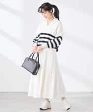 K3FDD07059 a.v.v Elmi(アー・ヴェ・ヴェ) 【低身長サイズ】ヘンリーネックボーダーニット アイボリー