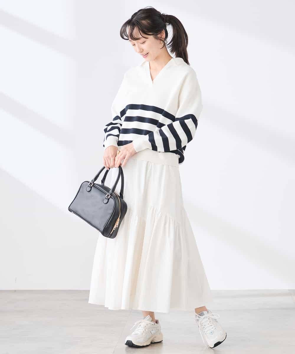 K3FDD07059 a.v.v Elmi(アー・ヴェ・ヴェ) 【低身長サイズ】ヘンリーネックボーダーニット アイボリー