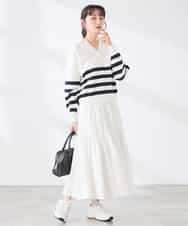 K3FDD07059 a.v.v Elmi(アー・ヴェ・ヴェ) 【低身長サイズ】ヘンリーネックボーダーニット アイボリー