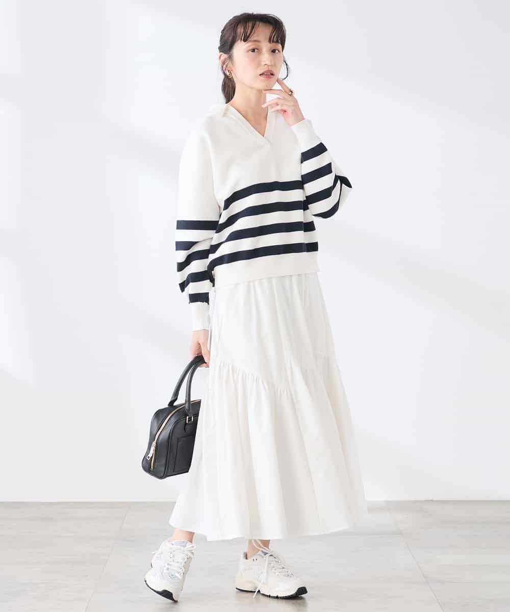 K3FDD07059 a.v.v Elmi(アー・ヴェ・ヴェ) 【低身長サイズ】ヘンリーネックボーダーニット アイボリー