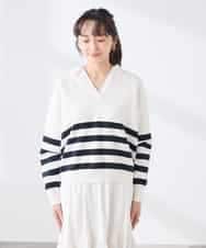 K3FDD07059 a.v.v Elmi(アー・ヴェ・ヴェ) 【低身長サイズ】ヘンリーネックボーダーニット アイボリー