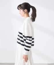 K3FDD07059 a.v.v Elmi(アー・ヴェ・ヴェ) 【低身長サイズ】ヘンリーネックボーダーニット アイボリー