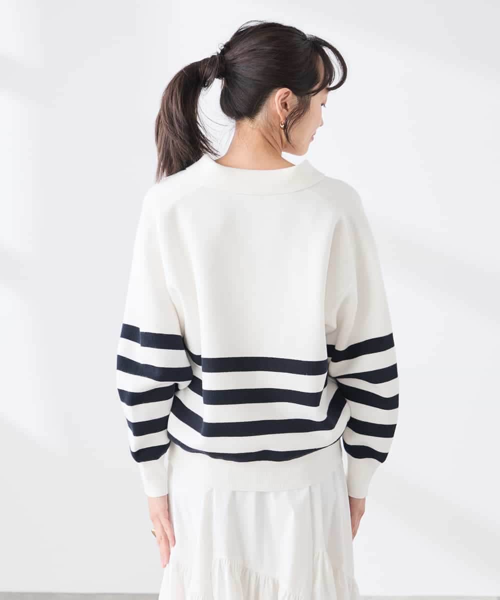 K3FDD07059 a.v.v Elmi(アー・ヴェ・ヴェ) 【低身長サイズ】ヘンリーネックボーダーニット アイボリー