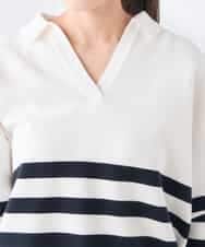 K3FDD07059 a.v.v Elmi(アー・ヴェ・ヴェ) 【低身長サイズ】ヘンリーネックボーダーニット アイボリー