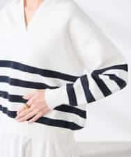 K3FDD07059 a.v.v Elmi(アー・ヴェ・ヴェ) 【低身長サイズ】ヘンリーネックボーダーニット アイボリー