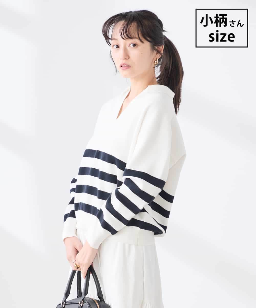 K3FDD07059 a.v.v Elmi(アー・ヴェ・ヴェ) 【低身長サイズ】ヘンリーネックボーダーニット ホワイト