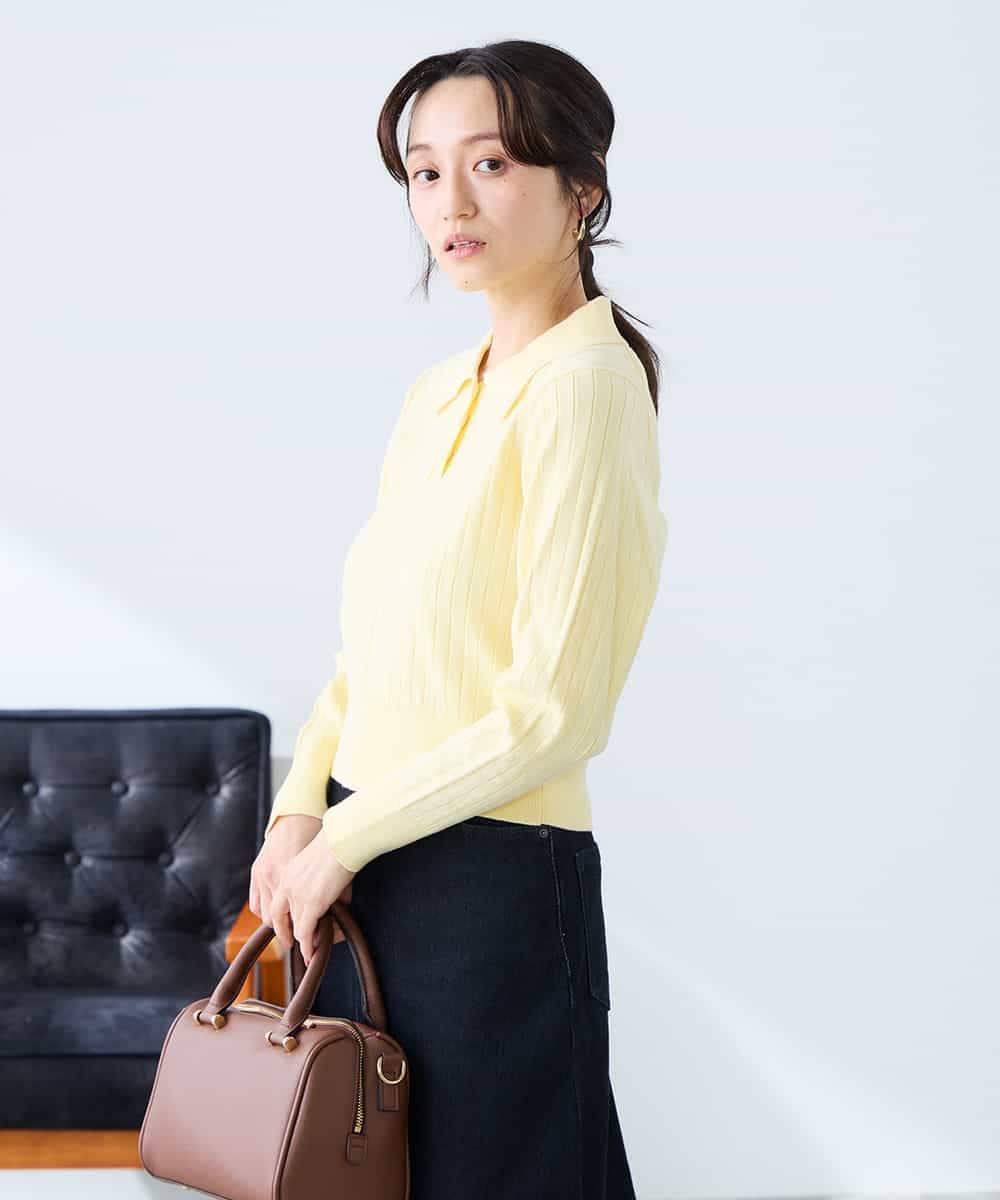 K3FDD08044 a.v.v Elmi(アー・ヴェ・ヴェ) 【低身長サイズ】ワイドリブポロニット ライトイエロー