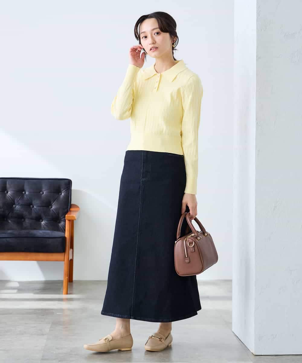 K3FDD08044 a.v.v Elmi(アー・ヴェ・ヴェ) 【低身長サイズ】ワイドリブポロニット ライトイエロー