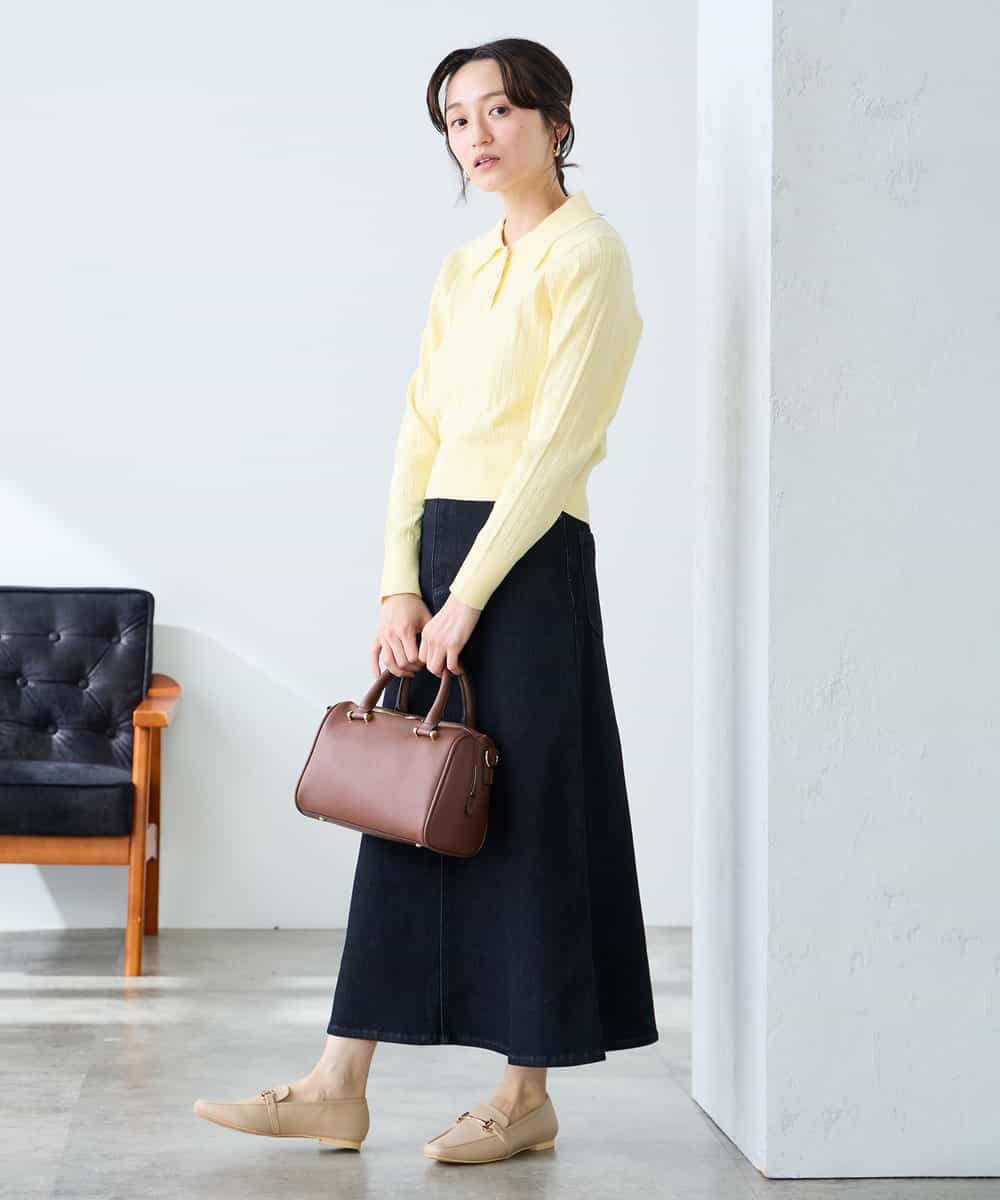 K3FDD08044 a.v.v Elmi(アー・ヴェ・ヴェ) 【低身長サイズ】ワイドリブポロニット ライトイエロー