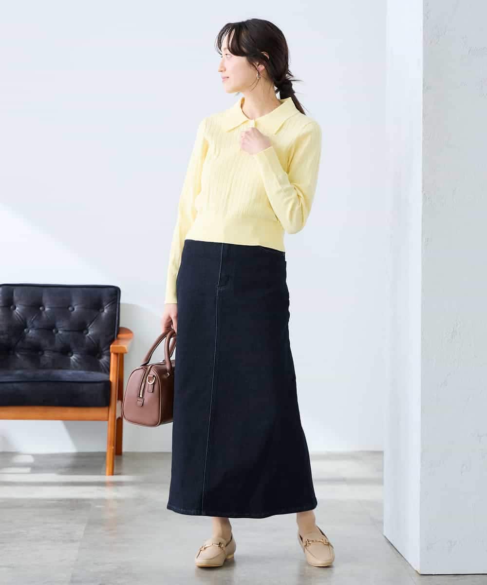 K3FDD08044 a.v.v Elmi(アー・ヴェ・ヴェ) 【低身長サイズ】ワイドリブポロニット ライトイエロー