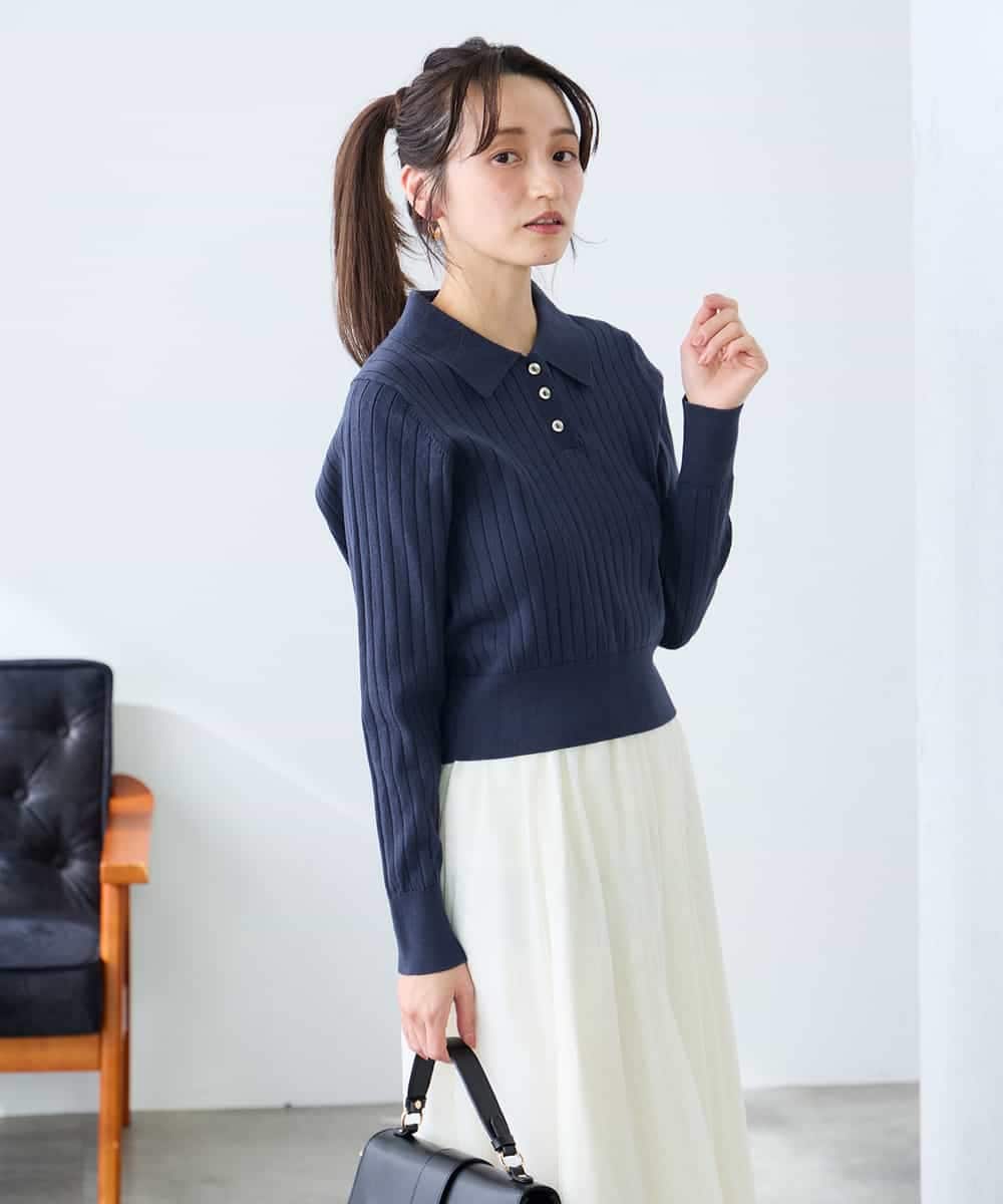 K3FDD08044 a.v.v Elmi(アー・ヴェ・ヴェ) 【低身長サイズ】ワイドリブポロニット ライトイエロー