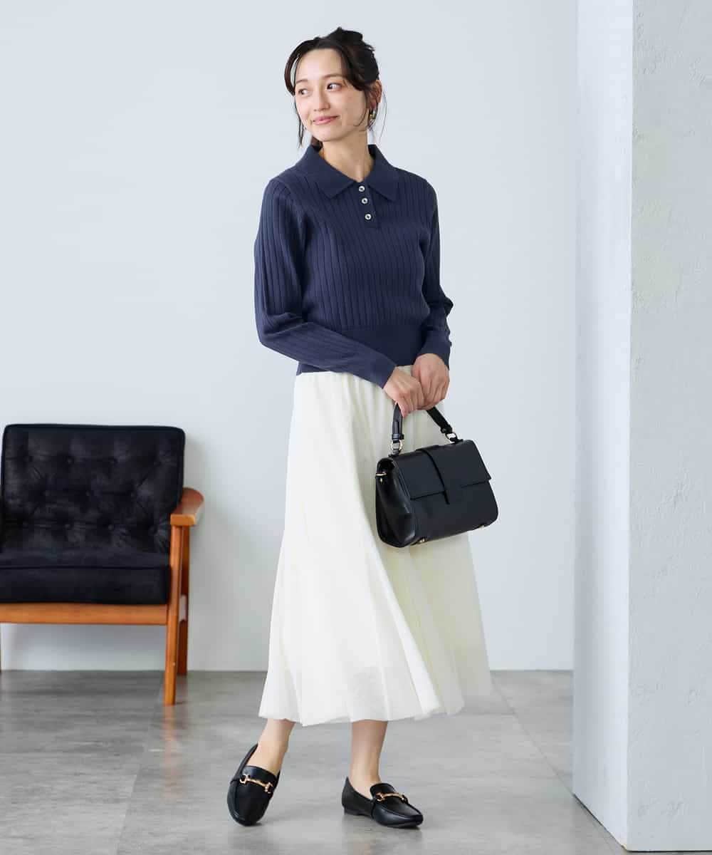 K3FDD08044 a.v.v Elmi(アー・ヴェ・ヴェ) 【低身長サイズ】ワイドリブポロニット ライトイエロー