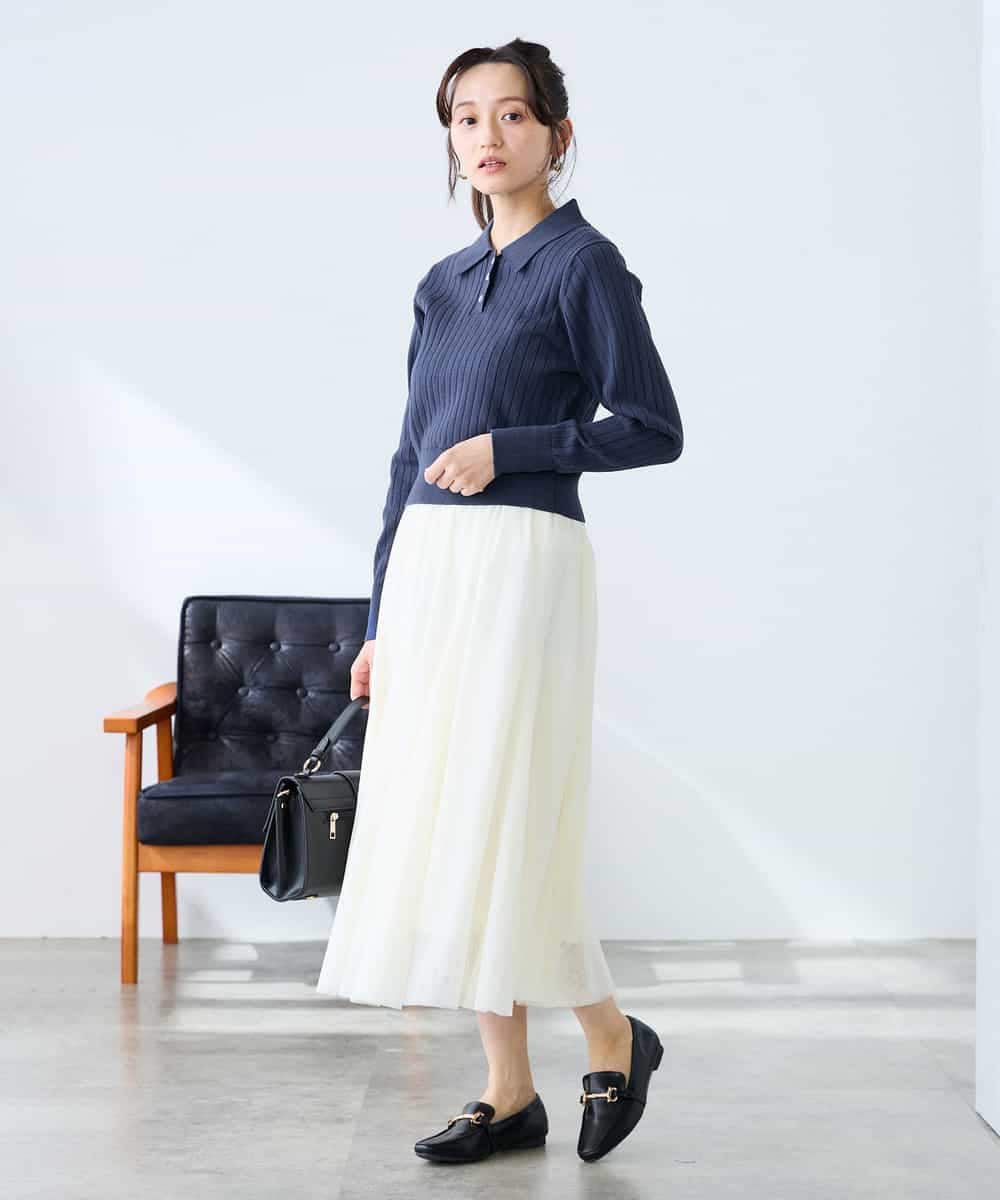 K3FDD08044 a.v.v Elmi(アー・ヴェ・ヴェ) 【低身長サイズ】ワイドリブポロニット ライトイエロー