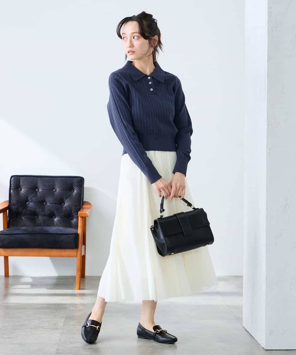 K3FDD08044 a.v.v Elmi(アー・ヴェ・ヴェ) 【低身長サイズ】ワイドリブポロニット ライトイエロー