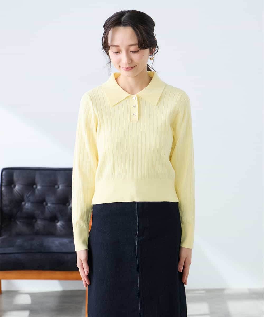 K3FDD08044 a.v.v Elmi(アー・ヴェ・ヴェ) 【低身長サイズ】ワイドリブポロニット ライトイエロー
