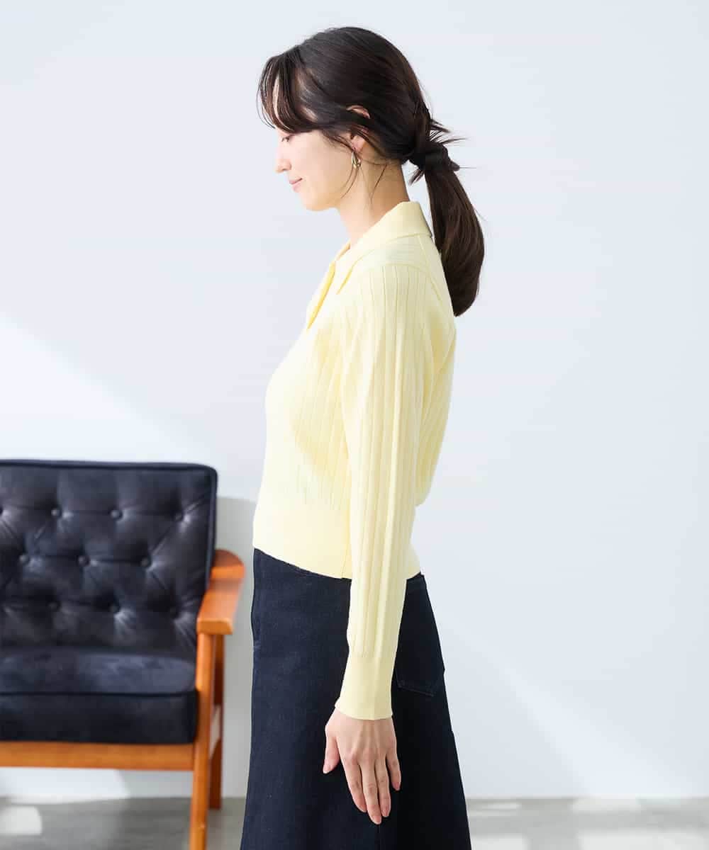 K3FDD08044 a.v.v Elmi(アー・ヴェ・ヴェ) 【低身長サイズ】ワイドリブポロニット ライトイエロー