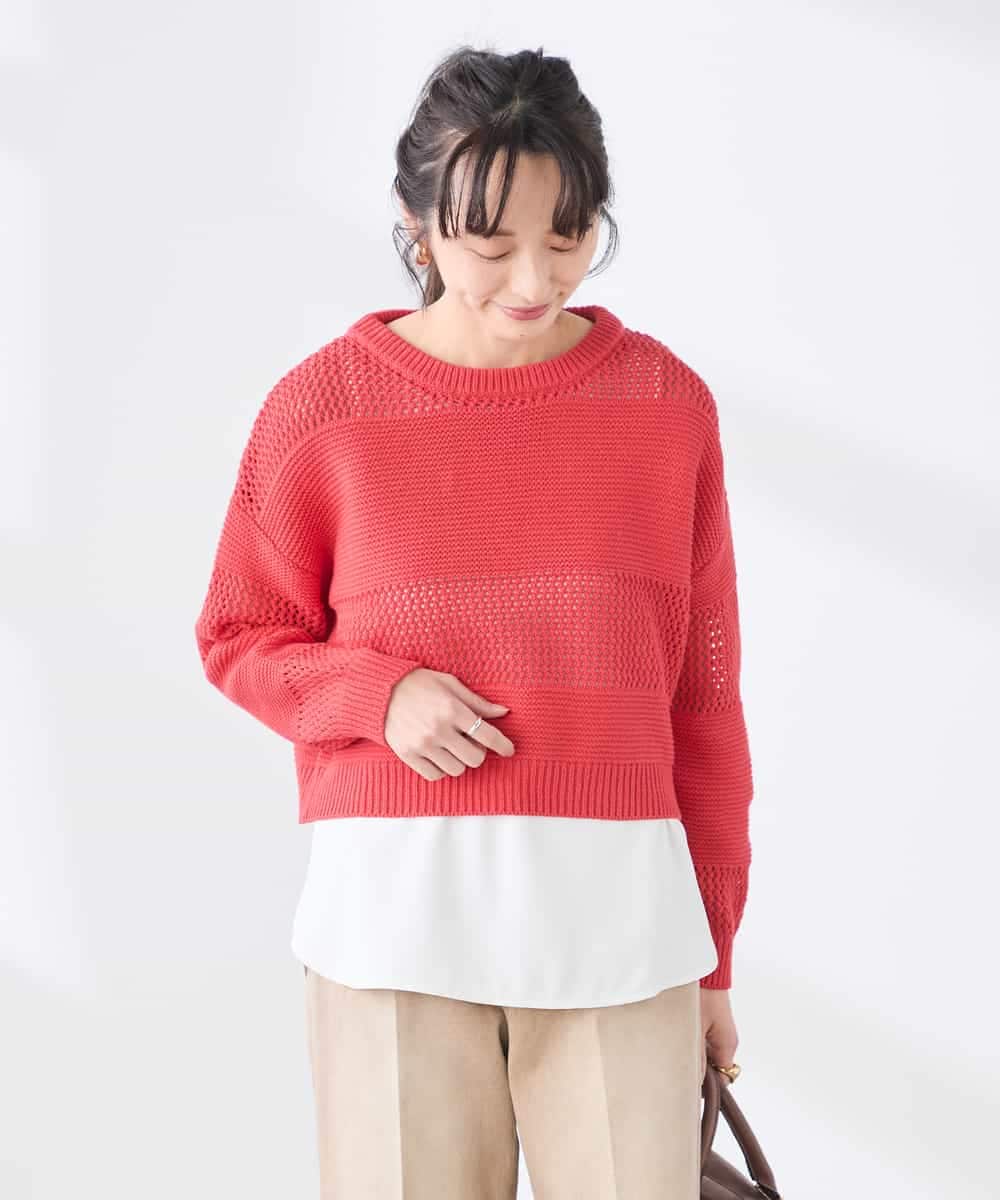 K3FED05049 a.v.v Elmi(アー・ヴェ・ヴェ) 【低身長サイズ】メッシュボーダーニット レッド