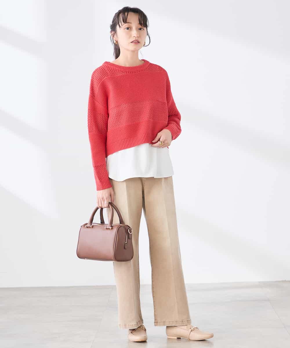 K3FED05049 a.v.v Elmi(アー・ヴェ・ヴェ) 【低身長サイズ】メッシュボーダーニット レッド