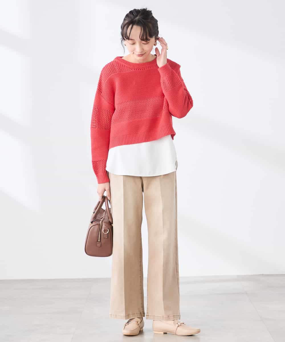 K3FED05049 a.v.v Elmi(アー・ヴェ・ヴェ) 【低身長サイズ】メッシュボーダーニット レッド