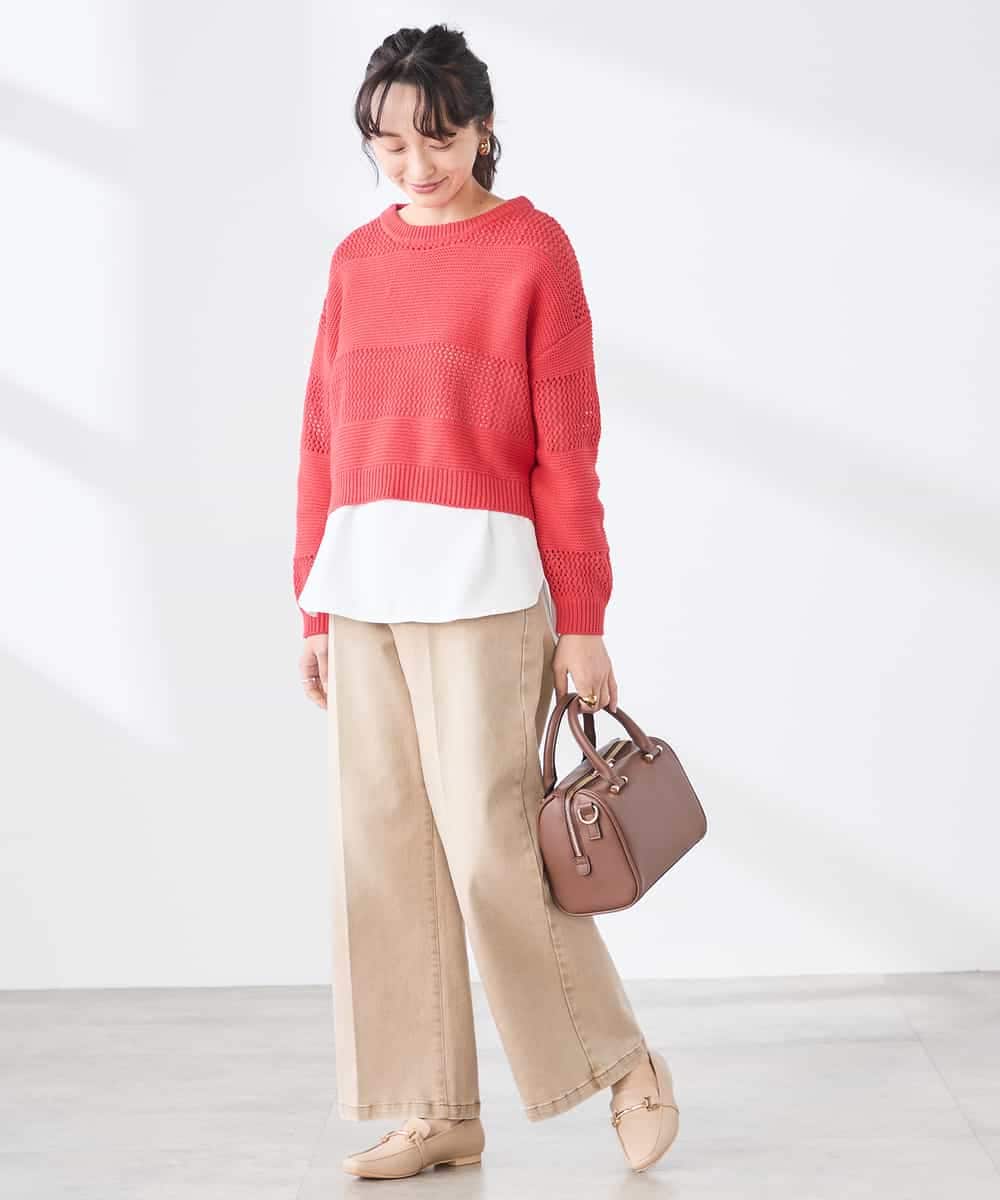 K3FED05049 a.v.v Elmi(アー・ヴェ・ヴェ) 【低身長サイズ】メッシュボーダーニット レッド