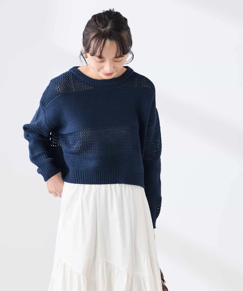 K3FED05049 a.v.v Elmi(アー・ヴェ・ヴェ) 【低身長サイズ】メッシュボーダーニット レッド