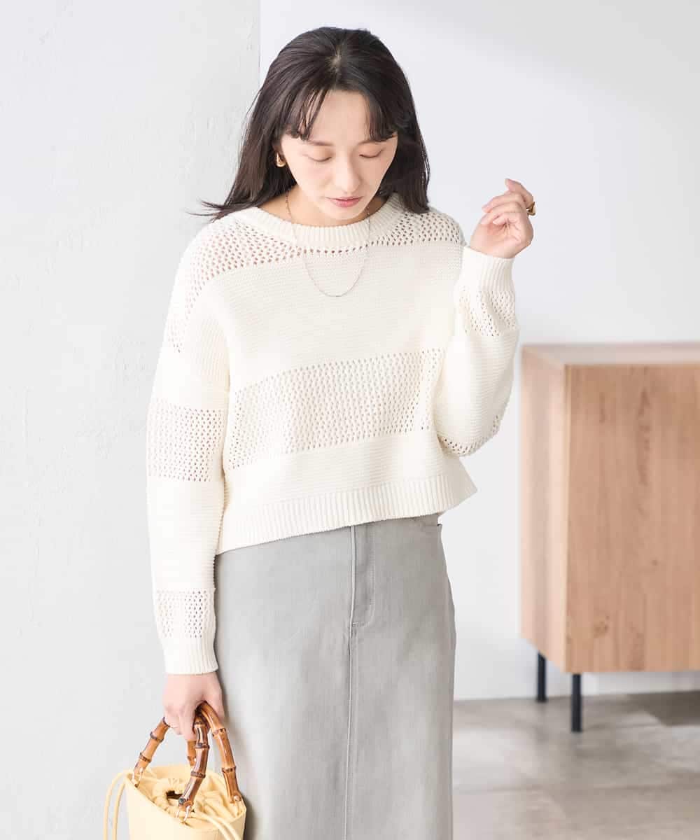 K3FED05049 a.v.v Elmi(アー・ヴェ・ヴェ) 【低身長サイズ】メッシュボーダーニット レッド