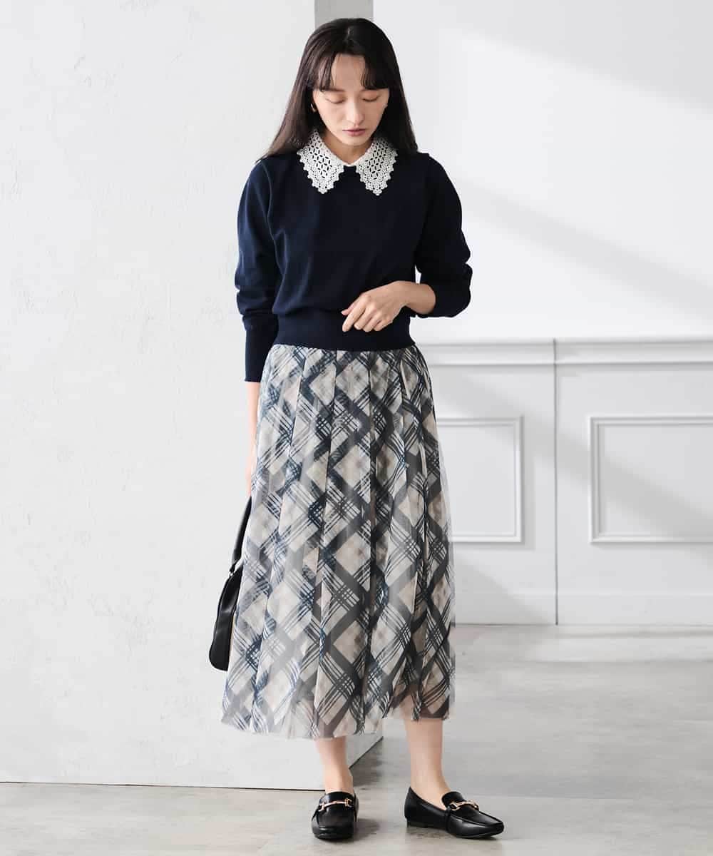 K3FED10049 a.v.v Elmi(アー・ヴェ・ヴェ) 【低身長サイズ】【2WAY】レース衿付ニットプルオーバー ネイビー