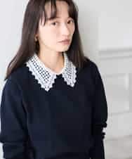 K3FED10049 a.v.v Elmi(アー・ヴェ・ヴェ) 【低身長サイズ】【2WAY】レース衿付ニットプルオーバー ネイビー