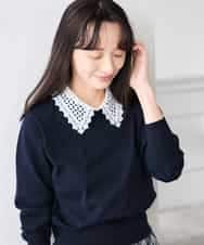 K3FED10049 a.v.v Elmi(アー・ヴェ・ヴェ) 【低身長サイズ】【2WAY】レース衿付ニットプルオーバー ネイビー
