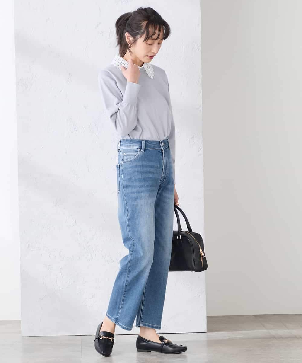 K3FED10049 a.v.v Elmi(アー・ヴェ・ヴェ) 【低身長サイズ】【2WAY】レース衿付ニットプルオーバー ネイビー