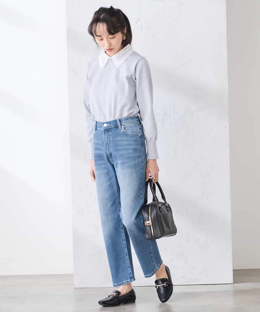 K3FED10049 a.v.v Elmi(アー・ヴェ・ヴェ) 【低身長サイズ】【2WAY】レース衿付ニットプルオーバー ネイビー