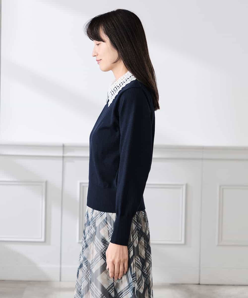 K3FED10049 a.v.v Elmi(アー・ヴェ・ヴェ) 【低身長サイズ】【2WAY】レース衿付ニットプルオーバー ネイビー