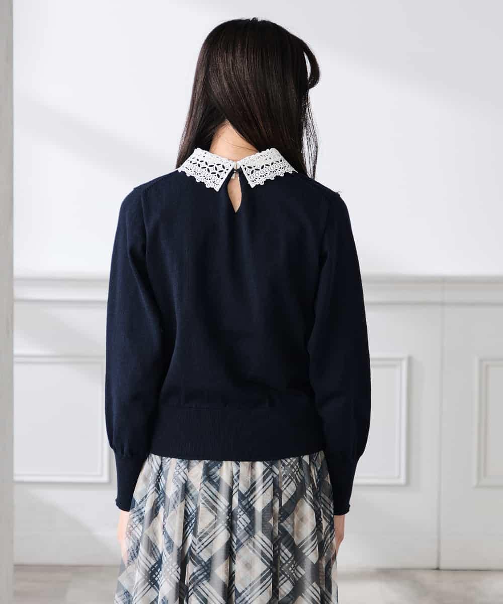 K3FED10049 a.v.v Elmi(アー・ヴェ・ヴェ) 【低身長サイズ】【2WAY】レース衿付ニットプルオーバー ネイビー
