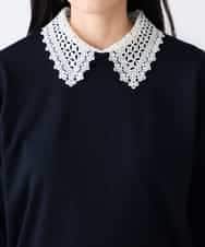 K3FED10049 a.v.v Elmi(アー・ヴェ・ヴェ) 【低身長サイズ】【2WAY】レース衿付ニットプルオーバー ネイビー