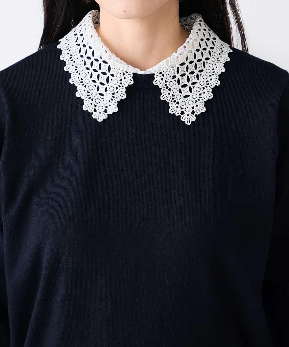 K3FED10049 a.v.v Elmi(アー・ヴェ・ヴェ) 【低身長サイズ】【2WAY】レース衿付ニットプルオーバー ネイビー