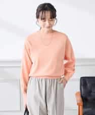 K3FED11044 a.v.v Elmi(アー・ヴェ・ヴェ) 【低身長サイズ】【洗える/UVカット】ボートネック袖タックニット オレンジ