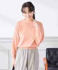 K3FED11044 a.v.v Elmi(アー・ヴェ・ヴェ) 【低身長サイズ】【洗える/UVカット】ボートネック袖タックニット オレンジ