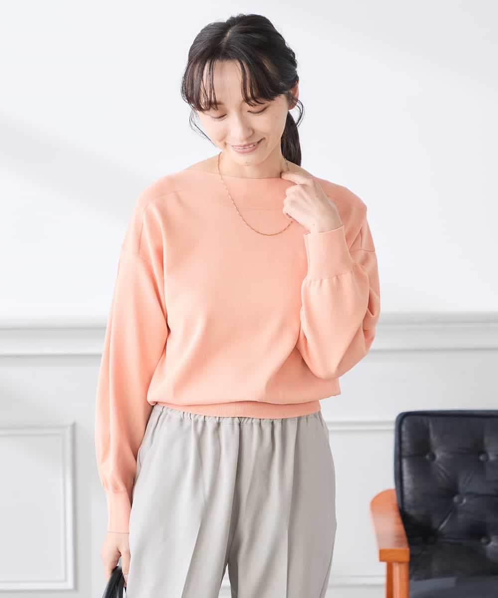 K3FED11044 a.v.v Elmi(アー・ヴェ・ヴェ) 【低身長サイズ】【洗える/UVカット】ボートネック袖タックニット オレンジ