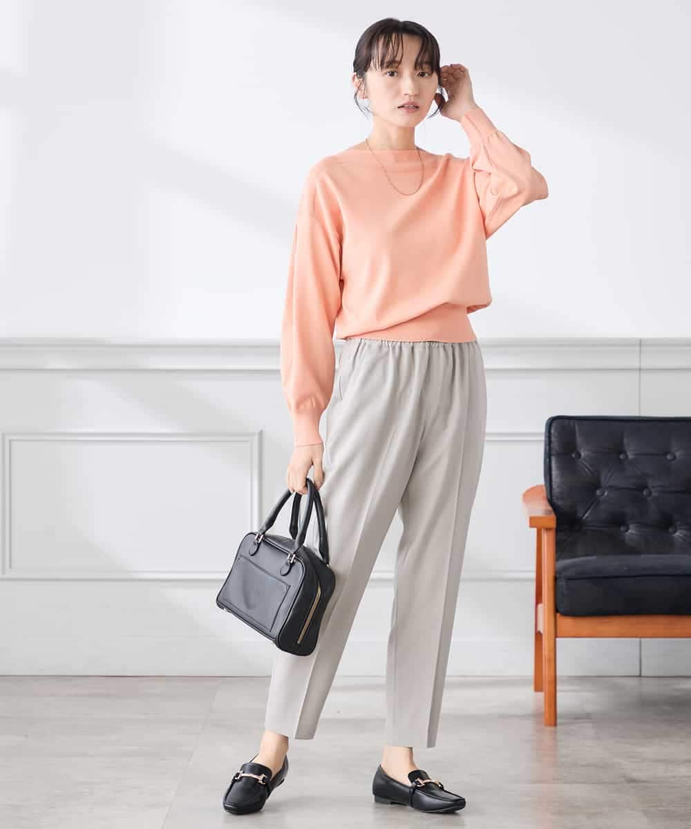 K3FED11044 a.v.v Elmi(アー・ヴェ・ヴェ) 【低身長サイズ】【洗える/UVカット】ボートネック袖タックニット オレンジ