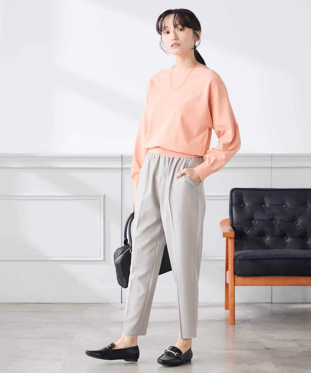 K3FED11044 a.v.v Elmi(アー・ヴェ・ヴェ) 【低身長サイズ】【洗える/UVカット】ボートネック袖タックニット オレンジ