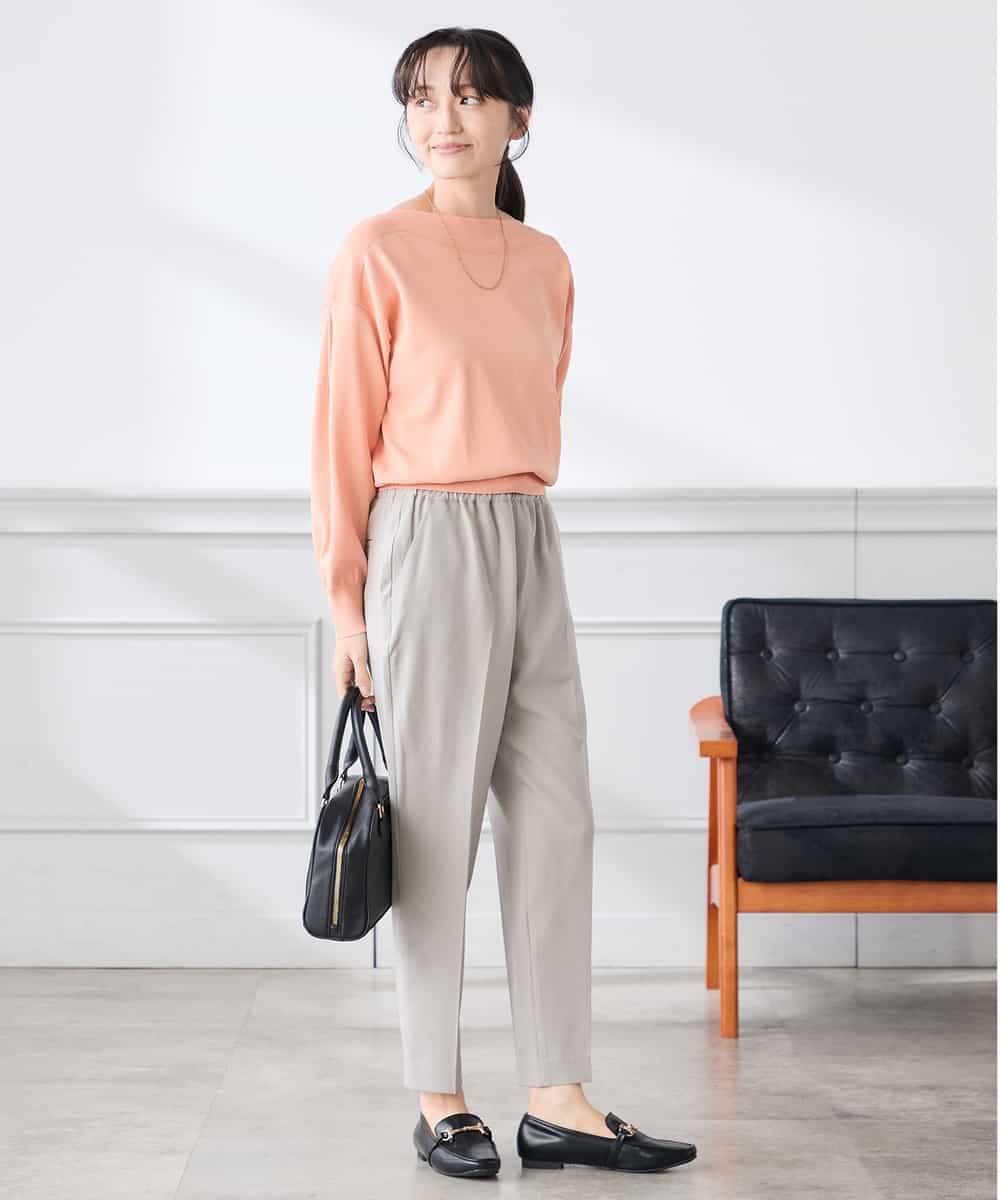 K3FED11044 a.v.v Elmi(アー・ヴェ・ヴェ) 【低身長サイズ】【洗える/UVカット】ボートネック袖タックニット オレンジ