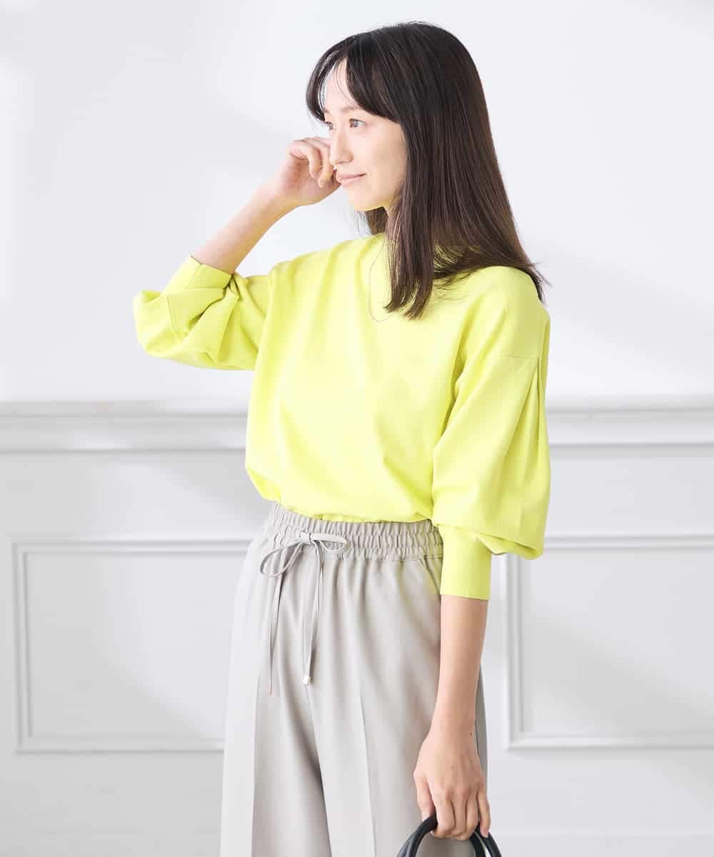 K3FED11044 a.v.v Elmi(アー・ヴェ・ヴェ) 【低身長サイズ】【洗える/UVカット】ボートネック袖タックニット オレンジ