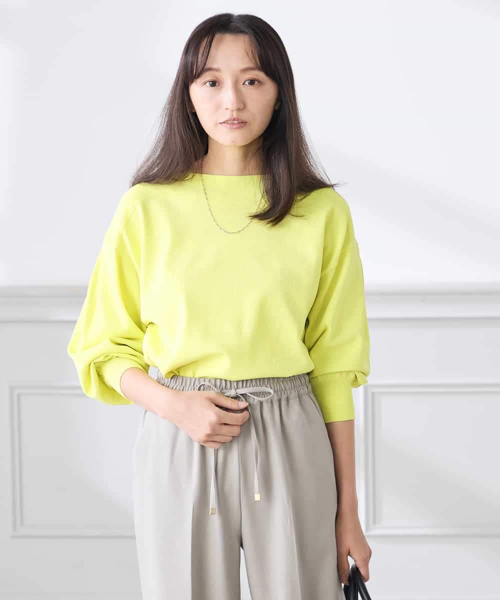 K3FED11044 a.v.v Elmi(アー・ヴェ・ヴェ) 【低身長サイズ】【洗える/UVカット】ボートネック袖タックニット オレンジ