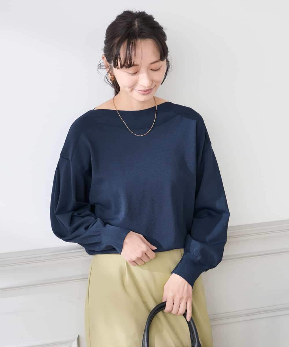 K3FED11044 a.v.v Elmi(アー・ヴェ・ヴェ) 【低身長サイズ】【洗える/UVカット】ボートネック袖タックニット オレンジ