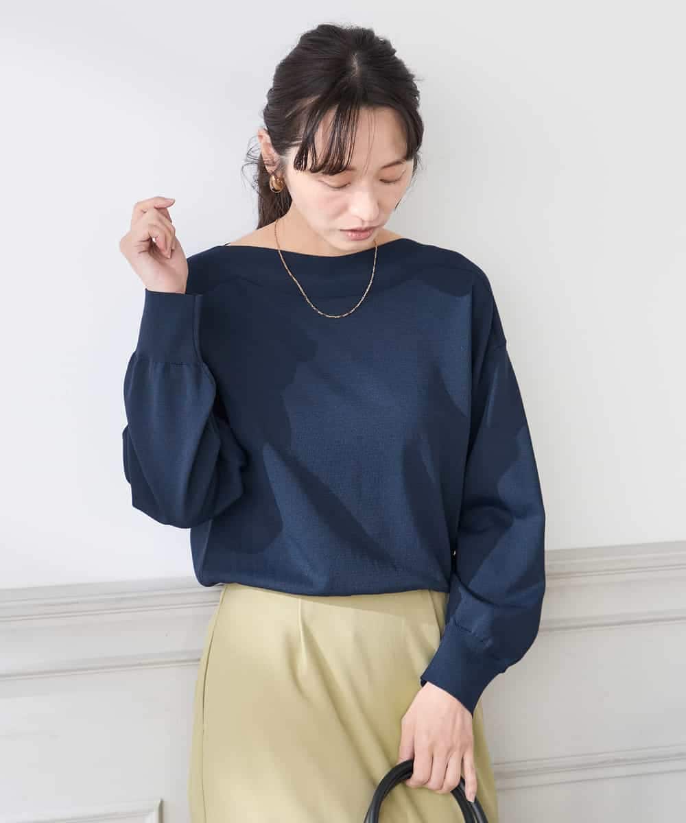 K3FED11044 a.v.v Elmi(アー・ヴェ・ヴェ) 【低身長サイズ】【洗える/UVカット】ボートネック袖タックニット オレンジ