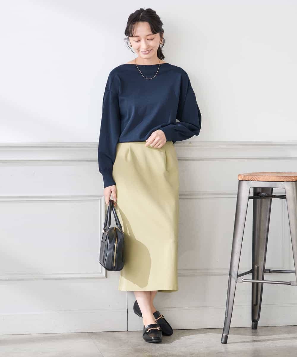 K3FED11044 a.v.v Elmi(アー・ヴェ・ヴェ) 【低身長サイズ】【洗える/UVカット】ボートネック袖タックニット オレンジ