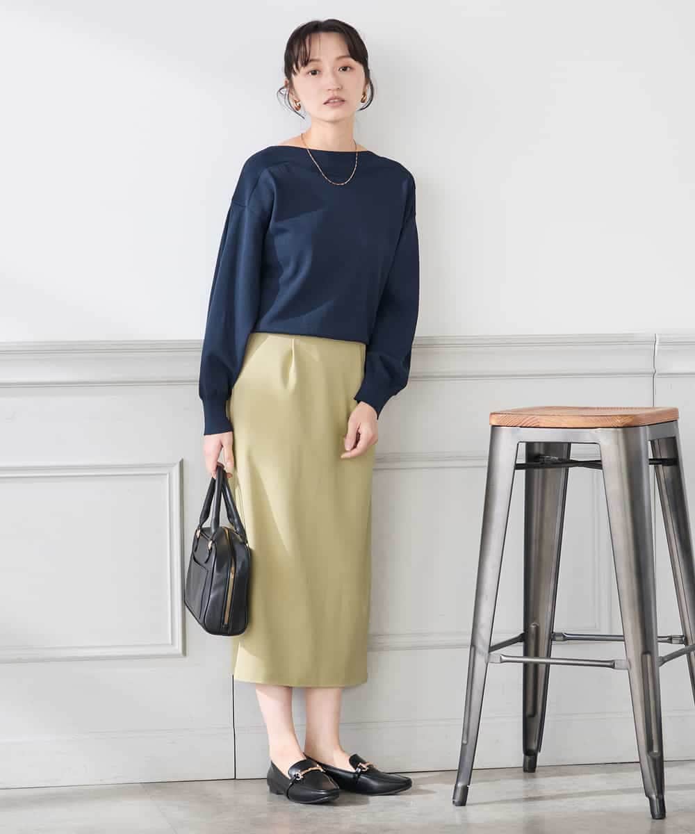 K3FED11044 a.v.v Elmi(アー・ヴェ・ヴェ) 【低身長サイズ】【洗える/UVカット】ボートネック袖タックニット オレンジ