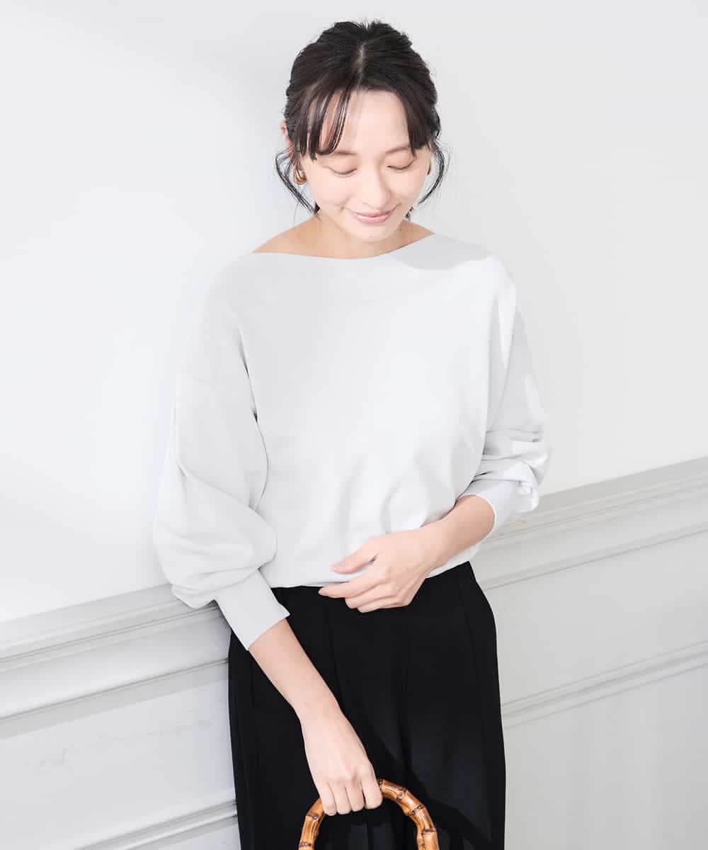 K3FED11044 a.v.v Elmi(アー・ヴェ・ヴェ) 【低身長サイズ】【洗える/UVカット】ボートネック袖タックニット オレンジ